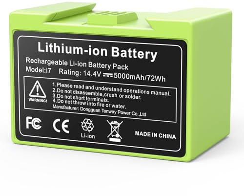 Batteria di ricambio da 5000mAh 14,4V per Roomba i7, ASUNCELL per iRobot Roomba e i Serie i7/i7+ i4/i4+ i3/i3+ e5 e6 i7158 i7550 i755020 7150 750 agli ioni di litio