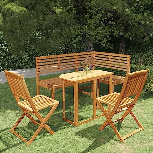 QUAHEAS 4-TLG. Bistro-Set aus massivem Akazienholz, klappbar, wetterfest, für Garten, Balkon & Terrasse, inklusive Tisch, Eckbank & 2 Stühlen