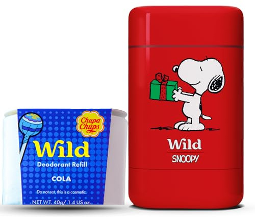 Wild - Natürliches Nachfüllbares Deodorant-Starter-Set mit Snoopy Case und nach Cola duftende Nachfüllpackung (40g) - Aluminiumfrei - Lang anhaltender Schutz - Vegan