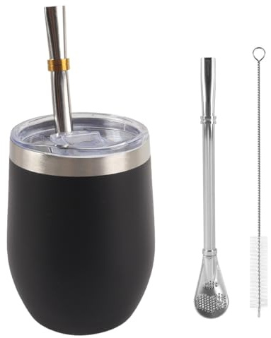 Riven Taza Mate de acero inoxidable de doble pared de 340 ml, con popote y cepillo de limpieza