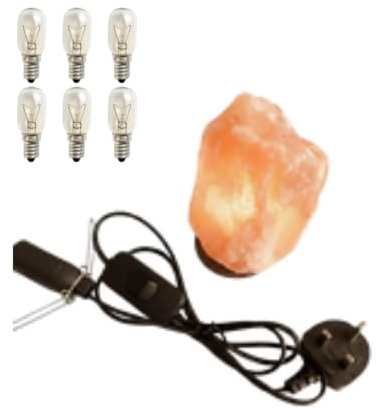 Himalayan Salt Lamp Replacement Cable with ON/Off Switch – UK 3 Pin Plug, E14 Bulb Holder, 6 Replacement Bulbs Included, Adjustable Brightness, Spare Power Cord for Rock Crystal Lamps