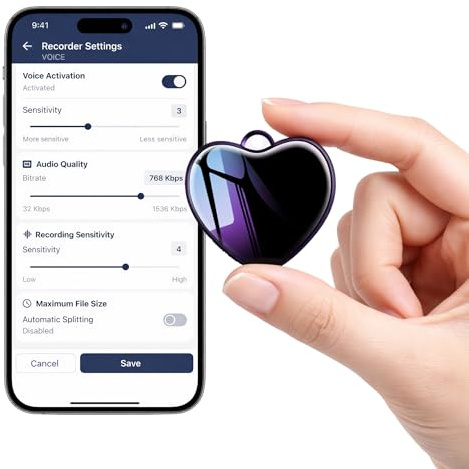 CleverTalk Heart Registratore Vocale con IA | Attivazione Vocale | Portale Web app.clevertalk.ai | Trascrizione e Riassunti | 64 GB | Audio HD 1536kbps | USB-C