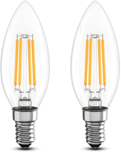 E14 Dimmable LED Light Bulb Small Edison Screw SES Candle Bulbs 4W,400 LM | Decorative Light Bulb 40W Equivalent Filament for Chandelier,Energy Saving,Warm White 2700K,2 Pack