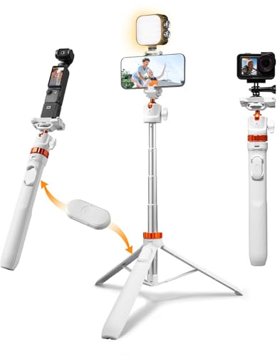 K&F CONCEPT Selfie Stick,158CM Handy Stativ für Smartphone | Kompatibel mit iPhone/Samsung/DJI Osmo Pocket 4/3/Osmo 360/Insta 360 X5/X4/X3,Weiß,MS08
