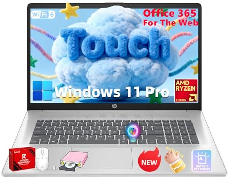 HP 17.3 Touchscreen Business Laptop, AMD Ryzen 5 7430U (6-Core), 20GB RAM, 512GB SSD, Large Anti-Glare Display, Backlit Keyboard, WiFi 6, Windows 11 Pro, Ideal for Office & Students, w/Accessories