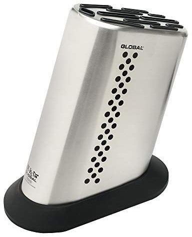 Global Knives Dotted Knife Block, for up to 10 Global Knives and Knife Sharpener, Empty Plain Stainless Steel Knife Block, Silicone Non Slip Base, G-835/BD