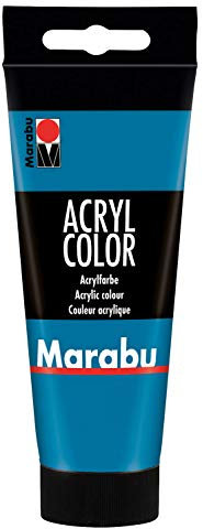 Marabu 12010050056 - Acryl Color cyan 100 ml, cremige Acrylfarbe auf Wasserbasis, schnell trocknend, lichtecht, wasserfest, zum Auftragen mit Pinsel und Schwamm auf Leinwand, Papier und Holz