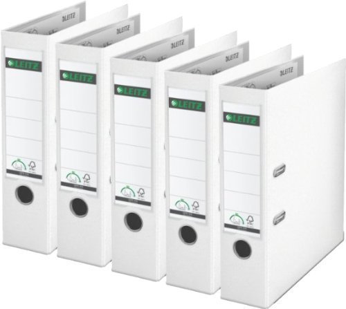 5er Sparpack Leitz 1010 Qualitäts-Ordner Plastik breit, mit patentierter 180º-Präzisionsmechanik (weiß)