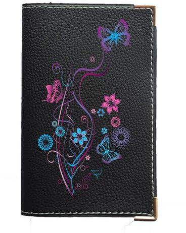 Syl'la Étui Porte-Carte Grise, Papiers de Voiture et Permis - Personnalisé Floral - Protection en Simili Cuir Noir pour Femme - Fabriqué en France