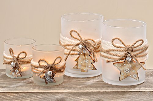 BOLTZE Windlicht Teelicht Glas Stern oder Weihnachtsbaum 2 er Set