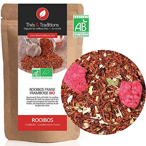 Thés & Traditions - Thé Rooibos - Fraise Framboise | Sac de 100g | Certifié Agriculture Biologique