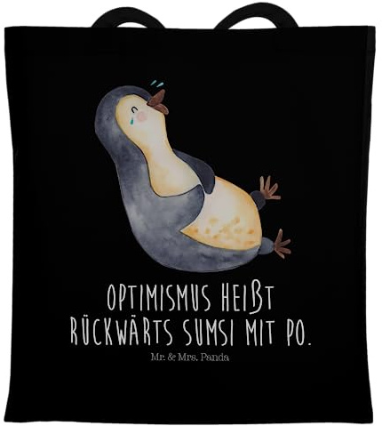 Mr. & Mrs. Panda Shopping Tasche Pinguin Lachen - Geschenk, Pinguine, Optimismus, Tote Bag, Funny, Laptoptasche, Lol, Einkaufstasche, Tragetasche, Schultasche, Haha