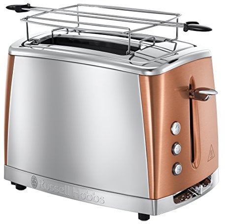 Russell Hobbs Tostadora Luna Copper - 2 Ranuras Cortas y Anchas, Tostador para 2 Rebanadas, Bandeja Recogemigas, Calientapanecillos, Función Cancelar y Descongelar, Acero Inoxidable y Cobre - 24290-56