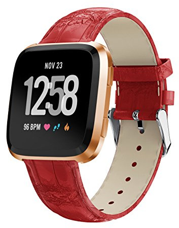 TopTen Uhrenarmband Kompatibel für Fitbit Versa / Versa 2 / Versa Lite / SE Smartwatch, Lederarmband Ersatzzubehör Verstellbares Armband (rot)