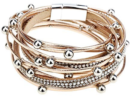 Gleamart Multi-layer Leather Beads Bracelet Wrap Cuff Bracelet for Girls & Women, One Size, Without Stone