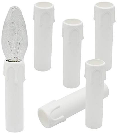 6x E14 Kunststoffhülse mit Tropfen 85mm Weiß 24mm Innen Kunststoff für Kerzenfassung Kerzenfassung