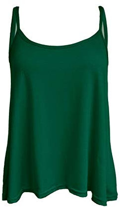 Ladies Women Plus Size New Camisole Cami Plain Printed Strappy Swing Vest Top Flared Sleeveless (Bottle Green, M/L UK 12-14)