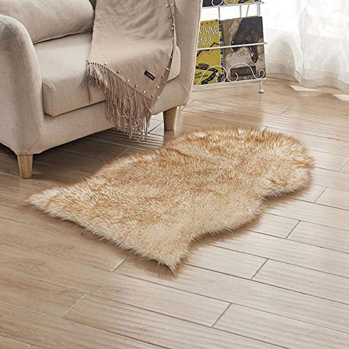 WIONE Lammfell Teppich Schaffell Lammfellimitat Schaffellimitat Wollteppich Faux Teppich Kunstfell Nachahmung Wolle Bettvorleger Sofa Matte Longhair Fell Weiß gelb Spitze 60 * 110 cm