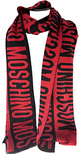 Moschino Sciarpa fantasia logo grande rosso nero lurex