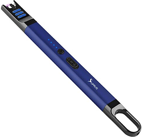 SUPRUS Briquet à arc électrique coupe-vent sans flamme rechargeable via USB avec lumière LED pour bougie, camping, barbecue, cuisine (bleu foncé)