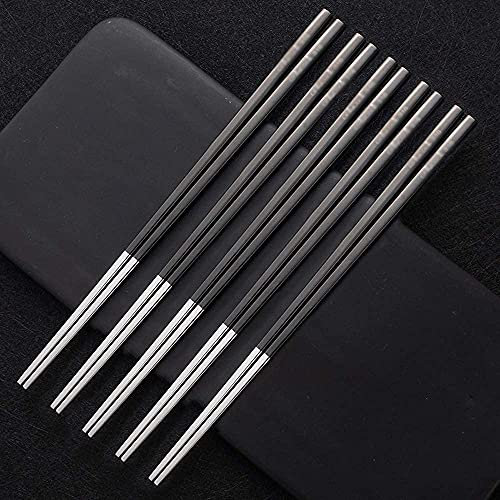 ZHANGDONG Palillos Chinos Palillos japoneses Palillos Sushi Acero Inoxidable Juego de 5 Pares de Palillos de Metal Reutilizables, Palillos japoneses de Acero Inoxidable para Adultos, niños, Pri
