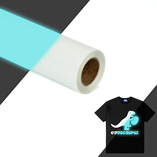 SHOMKIEE Glow in The Dark HTV Heat Transfer Vinyl Rolls - 12 Inches x 11 Feet HTV Vinyl, Luminous Iron on Vinyl for Silhouette Cameo - Easy to Cut & Weed for Heat Vinyl Design (11Ft, Z2-Luminous Blue)