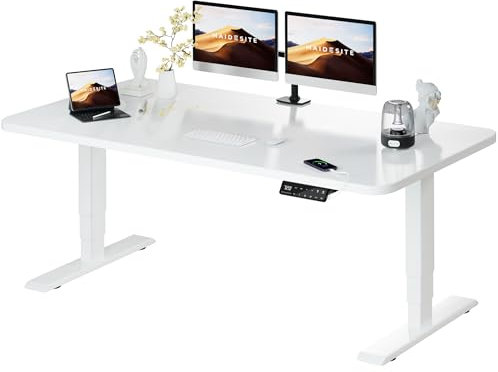 MAIDeSITe Höhenverstellbarer Schreibtisch 140x70cm - Elektrisch Schreibpult Höhenverstellbar 3-stufige mit 2 Energieeffizient Motoren -Stabil & Flüsterleiser Arbeitsplätze Traglast 160kg -S2 Pro Plus