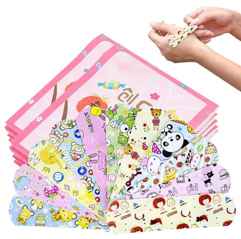 Agatige 100Pcs Children's Kids Plasters, Cute Cartoon Band Aids Waterproof Breathable Adhesive Finger Bandage Wrap Emergency Kit for Girls Boys Children Toddlers