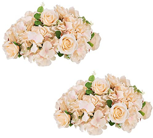 Nuptio Flores Artificiales para Centros de Mesa - 2 Piezas 36cm Diametro Flores Falsas Rosas Bolas para Centros de Mesa - Arreglos Rosas de Seda Falsas Ramo para Decoracion de Bodas