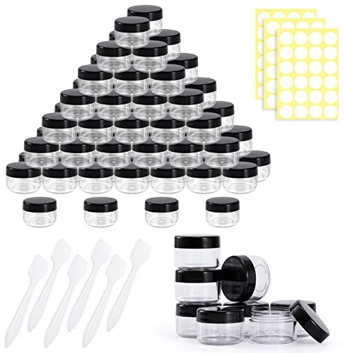 60 Pièces pots Vides de Contenants D'échantillons Cosmétiques de 15 ml/15g,Avec Bouchon à Vis pots de Voyage en Plastique pour Baume à Lèvres,Lotion, Crème, Pilules(Noir)