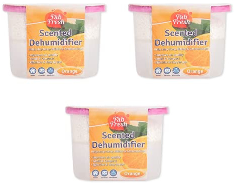 Dehumidifier for Home Damp Kitchen Wardrobe Office Caravan Garage Bathroom Basement Air Purifier (White Box Orange Scent 500ml, 3 Pack)