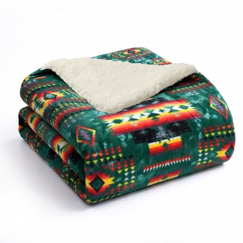 Sacred Thread Azteken-Decke, Fleece, wendbar, Indianer-Decke, Western-Überwurf, Indianer-Wester-Überwurf, Sherpa-See, Queen (200,7 x 241,3 cm)