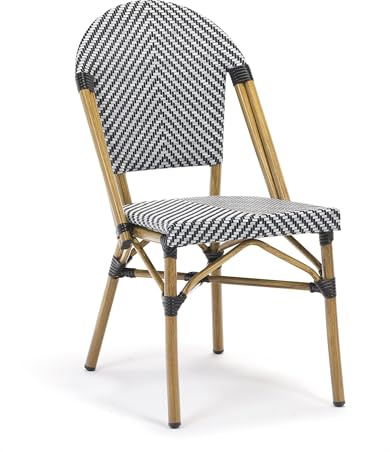 METRO Professional Silla de Jardín Estilo Parisino con Aspecto de Bambú, Aluminio/Tejido Sintético, Apilable, para Exterior, Blanco/Negro