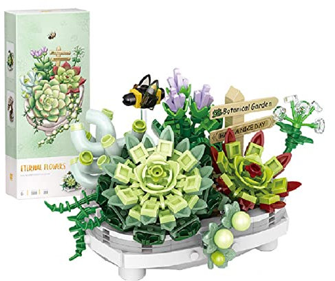 Succulents Bonsai Blocks Kit,Mini Cherry Blossom Tree Bonsai, Creative DIY Mini Particle Botanical Collection Building Toy Set for Adults (Succulents 389Pcs)