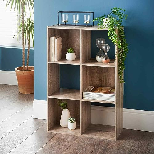 Homme Concept – 6 Cube Storage Unit, Oak Living Room Bookcases and Shelving Unit, Kids Bookcases, Free Standing Wooden Bookcase, Storage Organiser Shelves, BookShelf for Home Office.