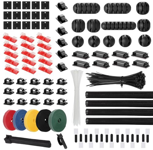210 Pcs and 310 Pcs Cable Management Kit,Cord Management Organizer Kit,Zip Tie Mounts,Wire Organizer Ties,Cable Sleeves,Cable Clips,Cable Holders (310)