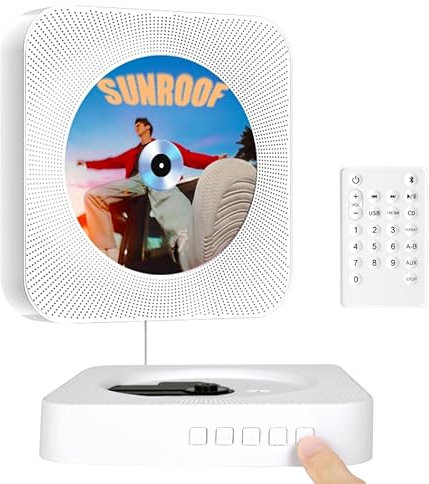Lettori CD portatili con rack angolare regolabile, lettore CD Bluetooth, lettore CD radiofonico per la casa Supporta FM, porta USB, ingresso/uscita AUX, luce di modalità colorata