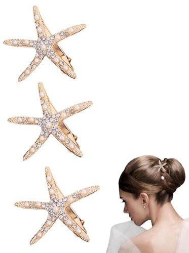 Fermagli per Capelli a Stella Marina in Metallo,3Pezzi Fermagli Capelli Crystal Fermagli a Stella Accessori Fermaglio per Capelli Stella per Capelli Fermagli a Strass Donna Crystal per Ragazze Donna