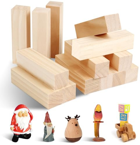 Omtofo Schnitzholz, 14 Stück Lindenholz zum Schnitzen, 10 x 2,5 x 2,5 cm Natürlich Schnitzholz Linde Holzblock DIY Schnitzen zum Drechseln und Holz schnitzen - Schnitzholz für Kinder
