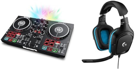 Numark Party Mix II – DJ Controller Pult mit 2 Decks & Logitech G432 kabelgebundenes Gaming-Headset
