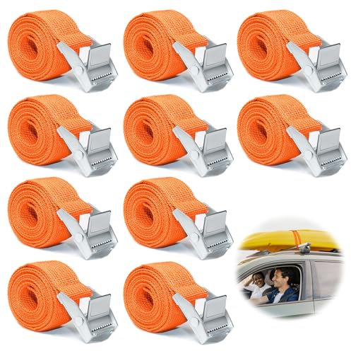 Lymshine Lot de 10 sangles d'arrimage courtes de 1 m - Orange - Avec boucle de serrage - Sangle de fixation réglable - Petites sangles de fixation - Sangle d'arrimage pour porte-vélos, moto, bagages