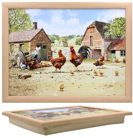 Lesser & Pavey Cockerel & Hen Laptray | Bean Bag Trays With Padded Cushion | Suitable For Drinks, Food, Breakfast & Laptop | Lovely Designed Lap Tray For Home & Office - Macneil Studios