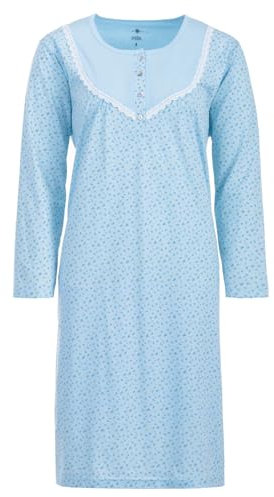 Zeitlos Nachthemd Damen Langarm Mille Fleur Spitze Knöpfe M-6XL Knopfleiste Schlafshirt, Farbe:türkis, Größe:6XL