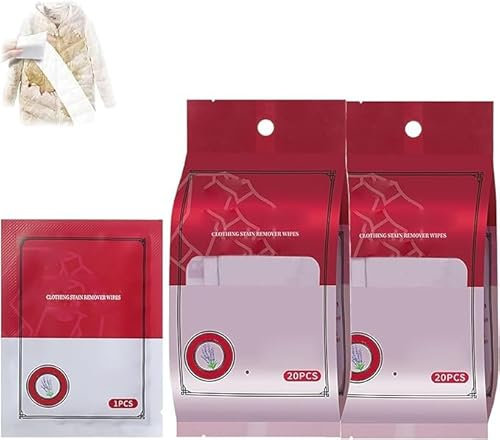 2024 New Portable Emergency Stain Removal Wet Wipes, Down Jacket Dry Cleaning Agent,Stain Removal Wet Wipes, Clothes Stain Removal Wipes Individual Wrapped Wipes Stain Remover (2 Box)