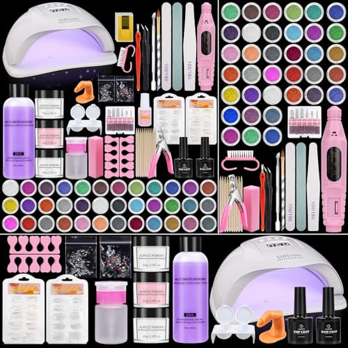 Yokilly Kit Ongle Gel UV Complet: Kit Ongle Manucure Avec 80W Lampe LED UV Electrique Ponceuse Pour Ongles Gel- Poudre Acrylique Pour Ongles