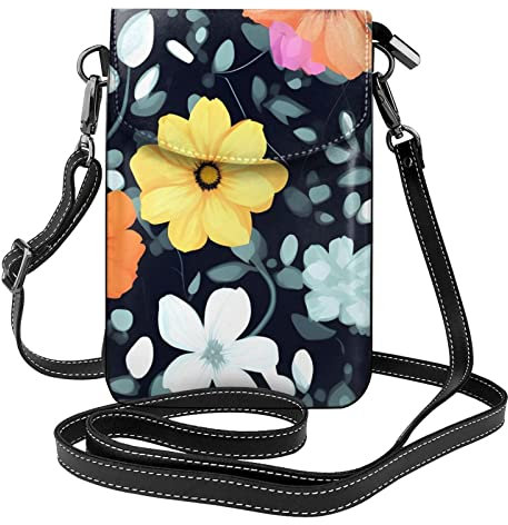 yefan Schöne bunte Blumen Damen Crossbody Tasche & Reißverschluss Handy Geldbörse Niedliche Geldbörse Schultertasche Abnehmbarer Schultergurt, Schwarz , Einheitsgröße