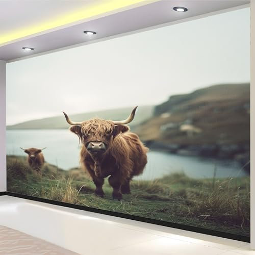 Foto Tapete Wandbild Yak Am Meer 300 x 210 cm Tapete Vliestapete 3D Effekt Tapete Vlies Wandbild Wohnzimmer Schlafzimme Wanddekoration Fototapete