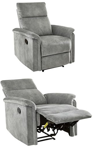 Fernsehsessel mit hochwertiger Federkernpolsterung B78/T90/H100 cm, verstellbarer TV-Sessel durch praktische halbautomatische Relaxfunktion, Bezug Velours Vintage Grau / 15126