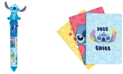 Grupo Erik: Penna + Quaderni Stitch | Set Scuola Stitch, Penna multicolore Stitch 10 colori + Pack 3 Quaderni A5, Cancelleria Stitch, Stitch Gadget, Licenza Ufficiale