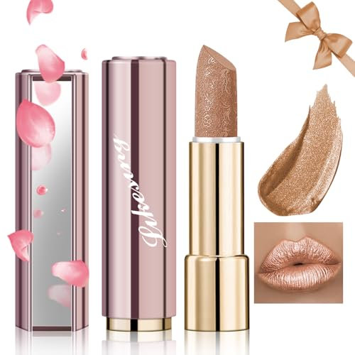 Likesing 1 Pièces Pailleté Rouge a Levre Longue Tenue Rouge a Levre Nude Rose Rouges à Lèvres Sans Transfert Brillant à Lèvres Rouge Lipstick Lip Gloss Kit Femme Fille Maquillage Coffret Cadeau Noël